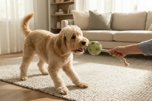 An Oodle playing with the Tug and Tumble from The Oodle Club
