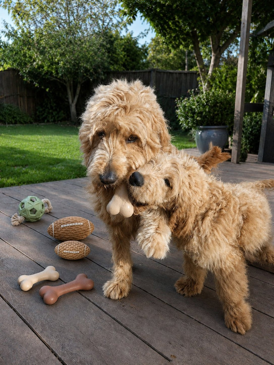 An Oodle playing with the Everyday Big Chew Bone from The Oodle Club