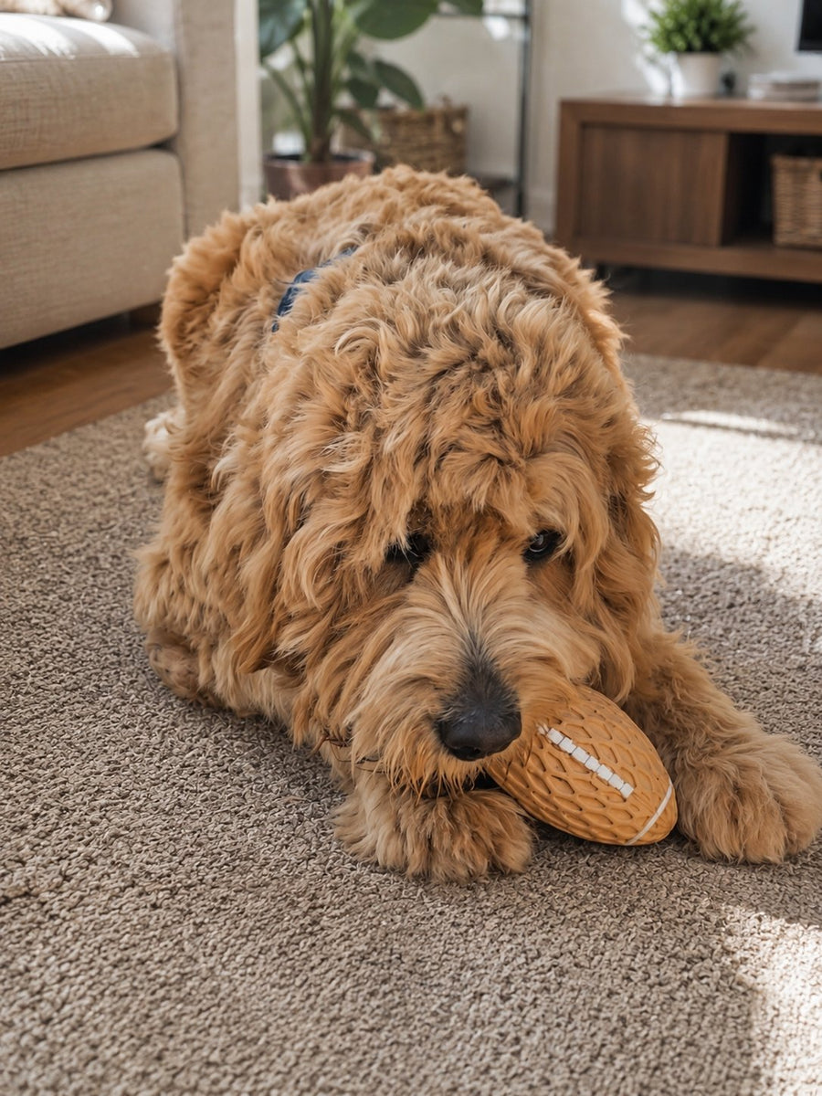 An Oodle playing with the Big Squeaky Footy from The Oodle Club