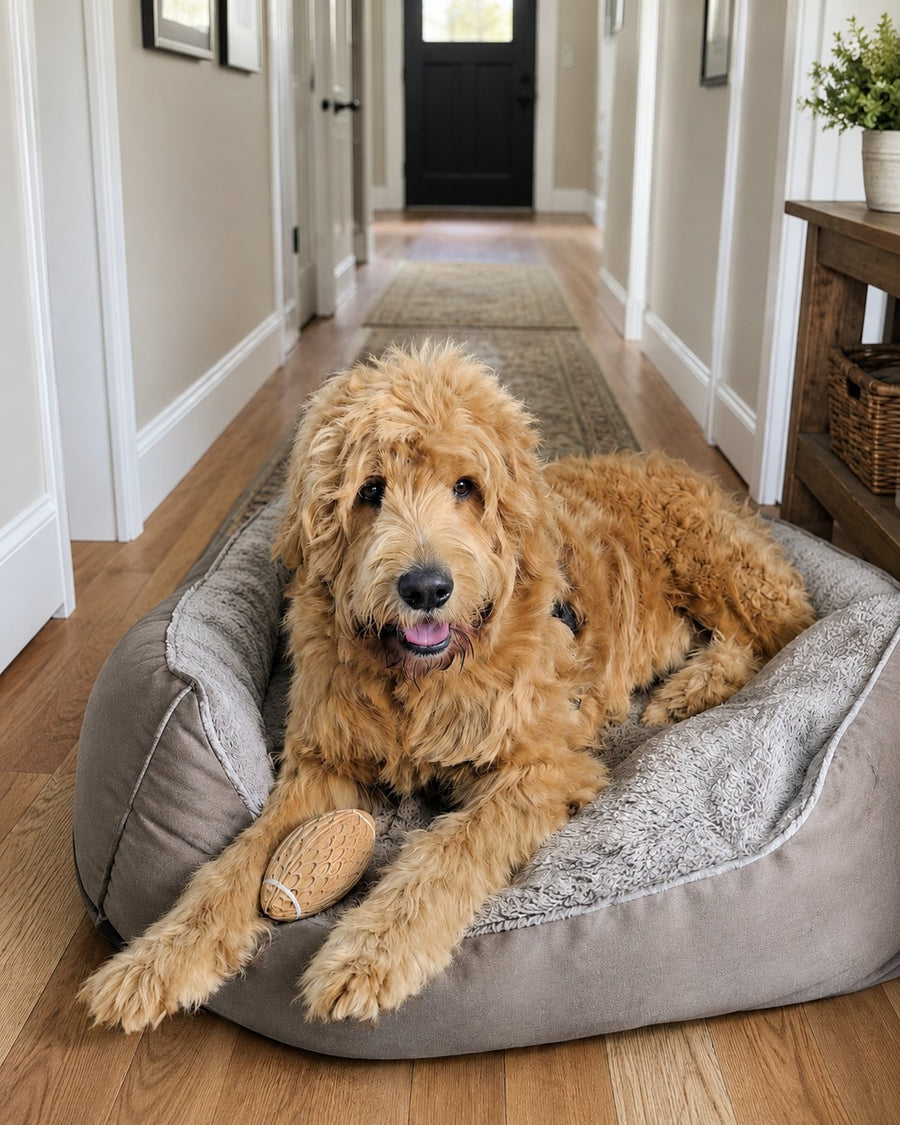 An Oodle playing with the Big Squeaky Footy from The Oodle Club